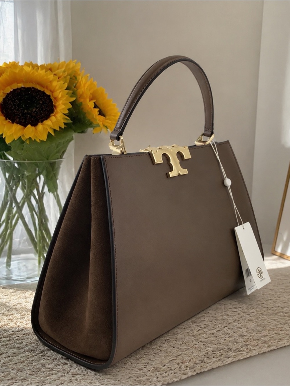 Tory Burch Chocolate Brown Leather Top-Handle Laptop Bag - Picture 3 of 4